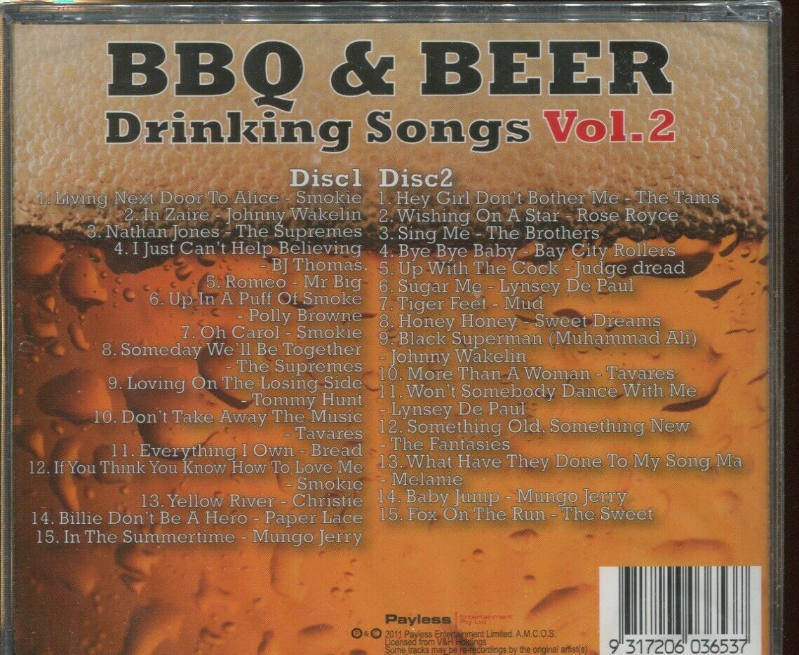 BBQ Beer Drinking Songs Vol 2 (2011, 2 Discs, Various Artists) CD NEW