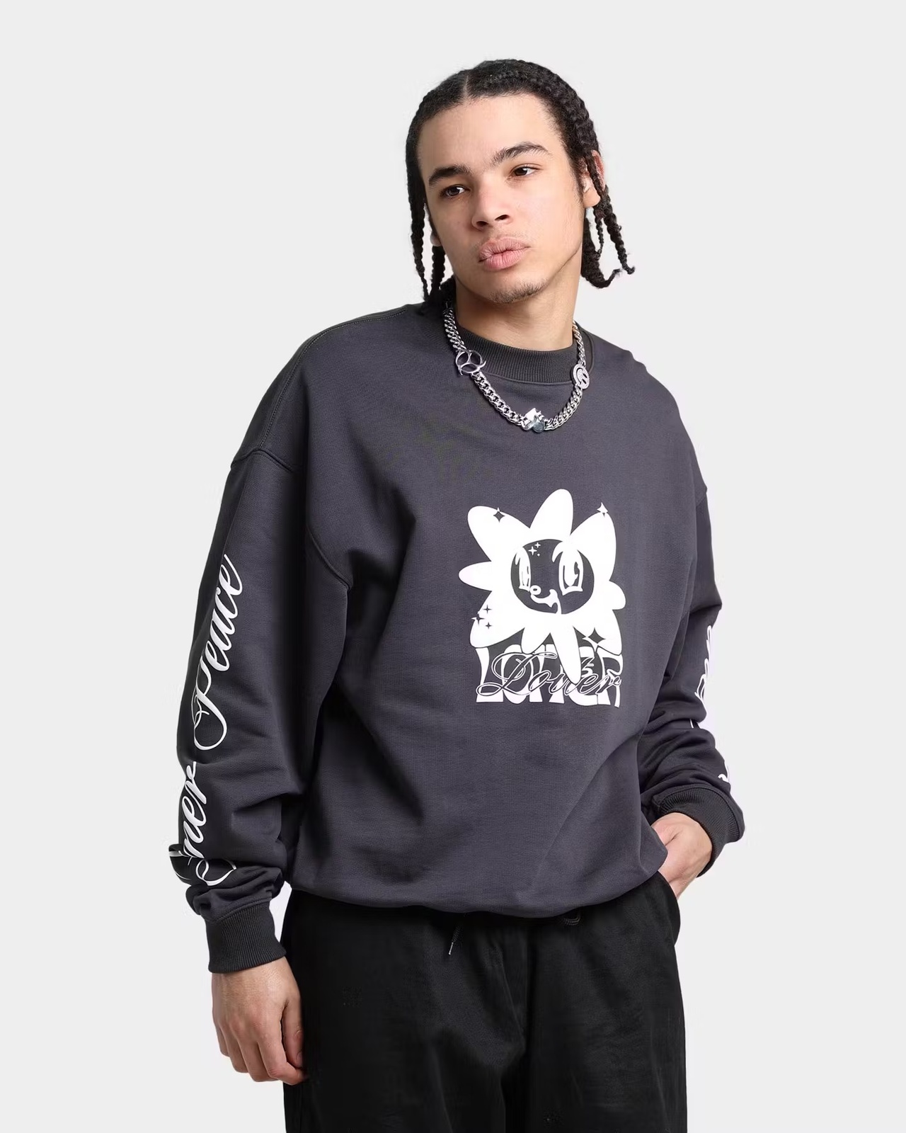 LOITER Utopia Fleur Mens Charcoal Crewneck Jumper size 3XL