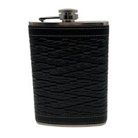 9oz Hip Flask Liquor Alcohol Stainless Steel Woven PU Black Leather