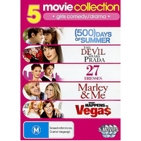 5 Movie Collection : 500 days of Summer, The Devil Wears Prada, 27 Dresses, Marley & Me, What Happens in Vegas DVD Preowned: Disc Excellent