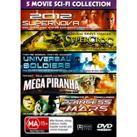5 Movie Sci-Fi Collection, 2012 Supernova, Supercroc, Univresal Soldiers, Mega Piranha, Princess Of Mars DVD Preowned: Disc Excellent