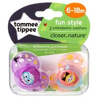 Tommee Tippee Closer To Nature Fun Style Soothers 6-18 Months 2 Pack