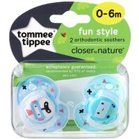 Closer to Nature Fun Style Baby Soothers, 2 Pack, Multi-Color, 0-6M, 2 Count