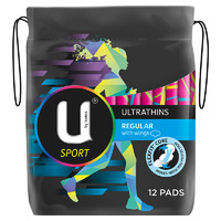 U by Kotex Sport Ultrathins Pads Regular Wing 12 Pack