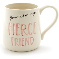 “Fierce Friend” Stoneware Engraved Coffee Mug, 454ml 16 oz, Pink -Enesco 6000524 Our Name is Mud 