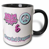 Love Peace and Bearded Dragons in Blue and Purple - Two Tone Mug, 325 ml 11oz Black/White -3dRose