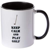 Keep Calm and Play Golf Sports Theme - Two Tone Mug, 325 ml 11oz , Black/White 3dRose