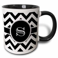Black and White Chevron Monogram Initial S - Two Tone Mug, 325 Ml 11 oz, Black/White - 3dRose