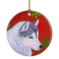 Siberian Husky Red Snowflakes Holiday Christmas Ceramic Ornament Caroline's Treasures SS4671-CO1