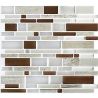 Peel and Impress - Peel and Stick Tile Backsplash, Glass Urban Oblong, Brown Stone, 4 Tiles