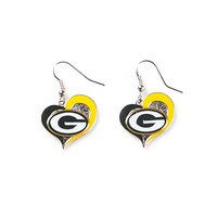 Green Bay Packers Logo Swirl Heart Dangle Earring Set - Sports Team Memorobillia
