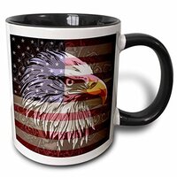 Ornate Patriotic Bald Eagle and USA American Flag Pride - Two Tone Black Mug, 325 ml (11oz) , Black/White- 3dRose