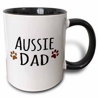 Aussie Dog Dad - Australian Shepherd Doggie by Breed Brown Muddy paw Prints - Two Tone Black Mug, 325 ml (11oz), Black/White