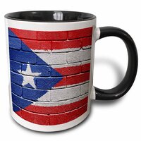 National Flag of Puerto Rico Painted onto a Brick Wall Rican - Two Tone Black Mug, 325 ml (11oz) - 3dRose