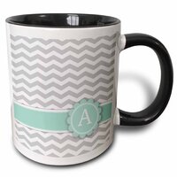 Letter A Monogram on Grey & White Chevron Mint - Gray Zigzags - Initial - Two Tone Mug, 325 ml (11oz), Black/White -3dRose