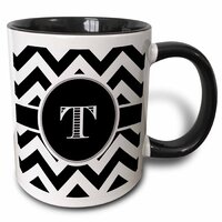 Chevron Monogram Initial T - Two Tone Mug,325 ml (11oz) Black/White -3dRose