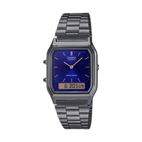 Casio AQ-230GG-2A Grey Blue Stainless Steel Retro Digital Analog Dual Time Watch