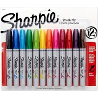 Sharpie Permanent Markers, Brush Tip, 12 Pack Assorted Colors