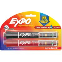 2 Expo Dry Erase Whiteboard Markers Black & Red Chisel Tip- Ink Indicator -Low Odor