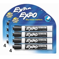 2 X EXPO Low Odour Dry Erase Markers Chisel Tip Black 4 Pack - 8 Markers Total