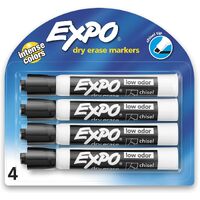 EXPO Low Odour Dry Erase Markers Chisel Tip Black 4 Pack