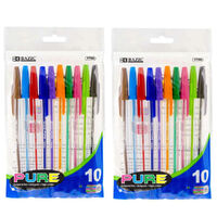2 BAZIC Pure Neon Assorted Color Stick Pen Packs (10/Pack, 20 Total Units)