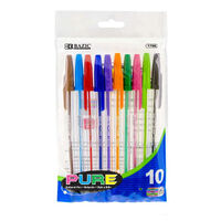 BAZIC Pure Neon Assorted Color Stick Pen (10/Pack)