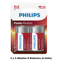 Philips Alkaline D Battery 2 x 2-Pieces Set (4 Batteries)