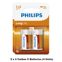Philips Zinc Carbon C Battery 2 x 2-Pieces Set (4 Batteries) 