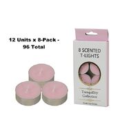 12x8-Pack Tranquility Tea Lights Scented Fresh Cut Roses Candle (4 Hour Burn)