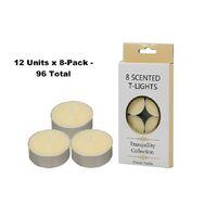 12x8-Pack Tranquility Tea Lights Scented French Vanilla Candle (4 Hour Burn)