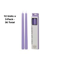 12x3-Pack Tranquility Unscented Taper Lavender & Cherry Blossom Candle (6 Hour Burn)