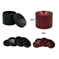2-Pack 5cm Curved Herb Grinder 4 Layers Smoke Spice Tobacco Metal Crusher - Red and Black