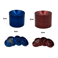 2-Pack 5cm Curved Herb Grinder 4 Layers Smoke Spice Tobacco Metal Crusher - Red and Blue