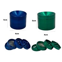 2-Pack 5cm Curved Herb Grinder 4 Layers Smoke Spice Tobacco Metal Crusher - Blue and Green