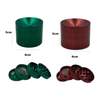 2-Pack 5cm Curved Herb Grinder 4 Layers Smoke Spice Tobacco Metal Crusher - Red and Green
