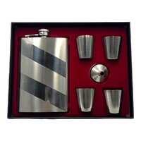 Silver Hip Flask and Shot Glass Gift Set Stainless Steel 9oz