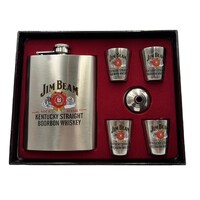 Jim Beam Hip Flask and Shot Glass Gift Set Stainless Steel 8oz