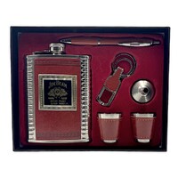 Jack Daniels Hip Flask, Shot Glass, Opener and Pen Gift Set Stainless Steel 8oz