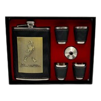 Johnie Walker Hip Flask and Shot Glass Gift Set Stainless Steel Leather 8oz