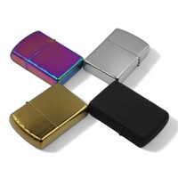 4-Pack Matte Black, Silver, Gold, and Rainbow Oil Lighters Metal Flip Top Windproof Fluid Refillable