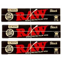 3 X RAW Black King Size Slim Classic Hemp Natural Unrefined Papers