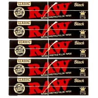 5 X RAW Black King Size Slim Classic Hemp Natural Unrefined Papers