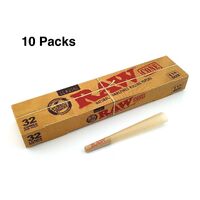 10 X Raw Classic Natural Unrefined 1 1/4 Pre Rolled Paper Cones 32 Pack Cone