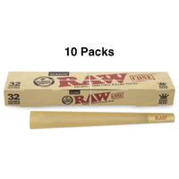 10 X Raw Classic Natural Unrefined King Size Cones Pre Rolled Paper 32 Pack Cone