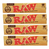 4 X RAW King size Slim Classic Natural Unrefined Papers Smoking Tobacco Paper
