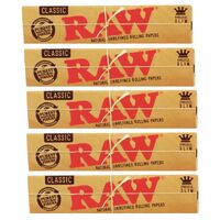 5 X RAW King size Slim Classic Natural Unrefined Papers Smoking Tobacco Paper
