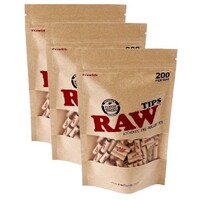 3 X RAW Natural Classic Pre Rolled Wide Filter Roach Tips - 200 Tips Per Bag