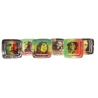 6-Pack Bob Marley Glass Square Ashtray Tobacco Smoking Cigarettes Outdoor/Indoor 
