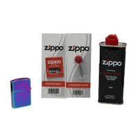 JMCo Rainbow Oil Lighter+Zippo Cigarette Lighter Refill Fluid 125ml+Wick+Flints